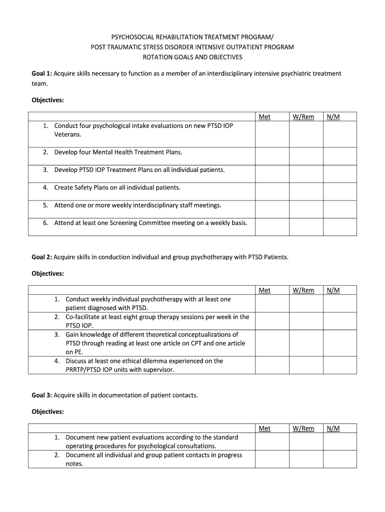 Fillable Online PSYCHOSOCIAL REHABILITATION TREATMENT PROGRAMPOST