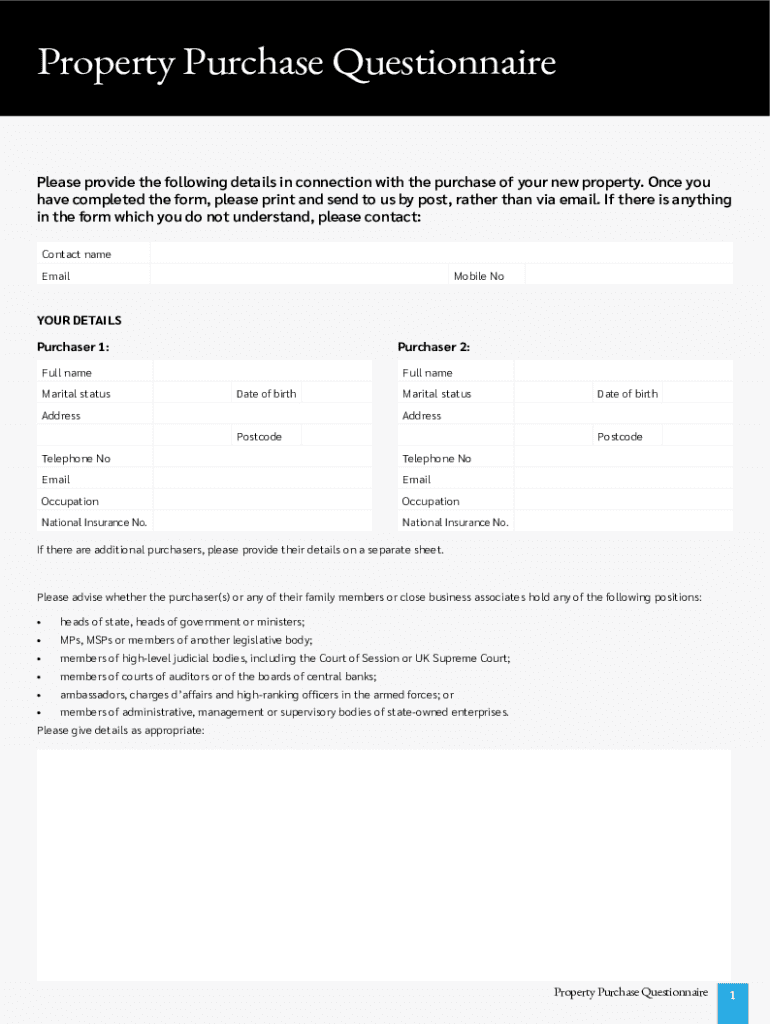 Fillable Online Real Estate Buyer Questionnaire Form Pdf Fill Online