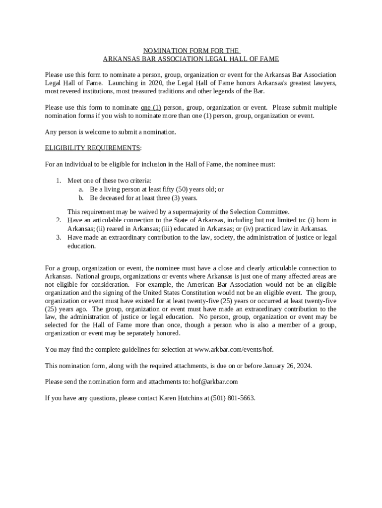 arkansas bar association's arkansas legal hall of fame Doc Template
