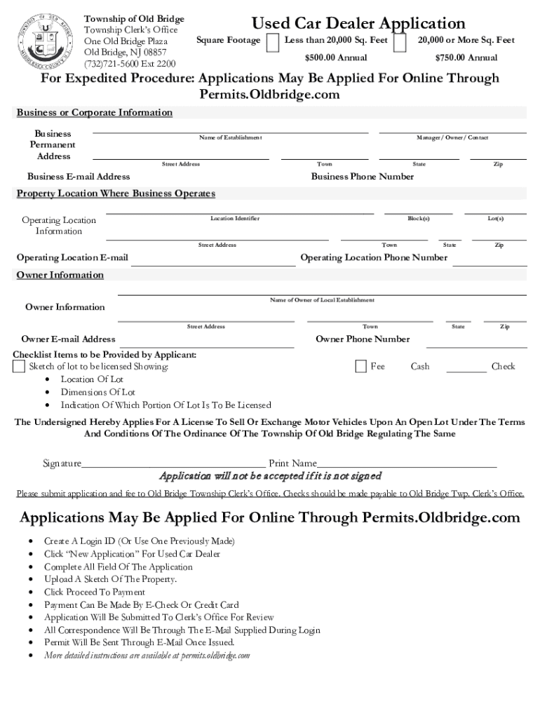 Fillable Online Used Car Dealer Application WALL TOWNSHIP Fax Email