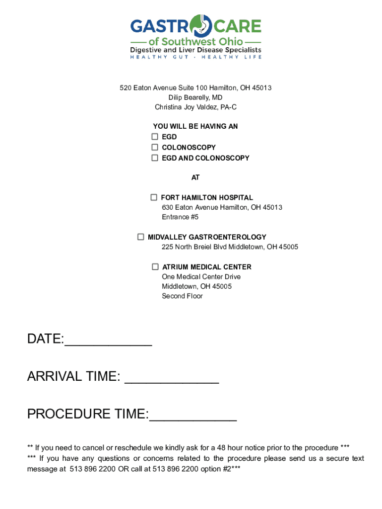 Fillable Online Dr. Dilip Bearelly, MDHamilton, OHGastroenterologist