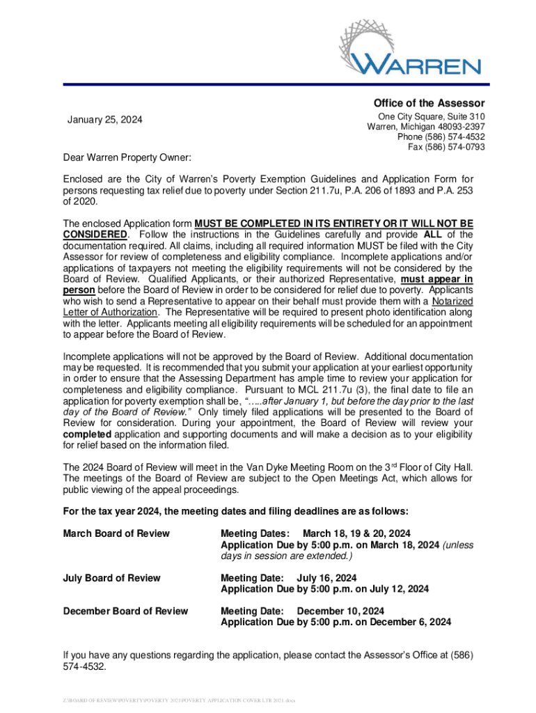 Fillable Online City of Warren, Michigan Tax Assessor & Property