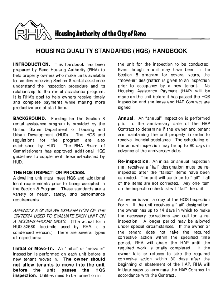 Fillable Online HOUSING QUALITY STANDARDS (HQS) HANDBOOK Fax Email