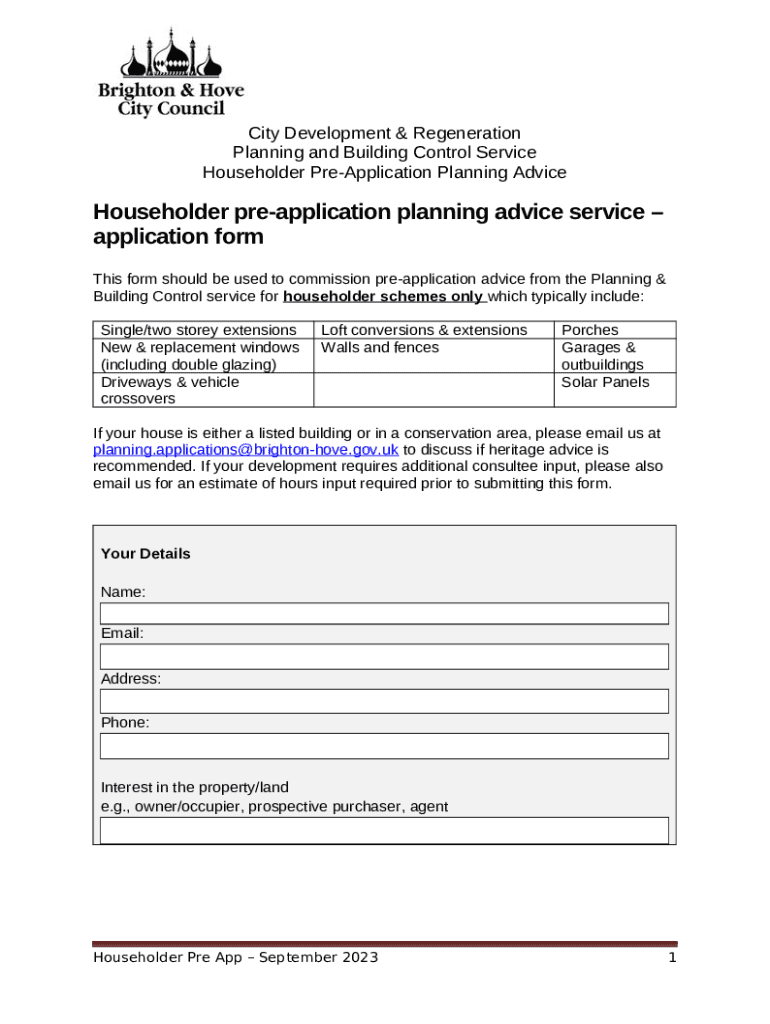 Householder preapplication planning advice service Doc Template