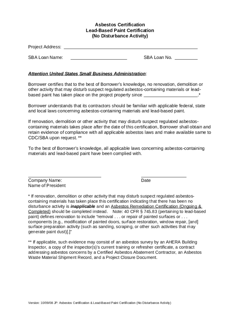 LeadBased Paint Certification Doc Template pdfFiller