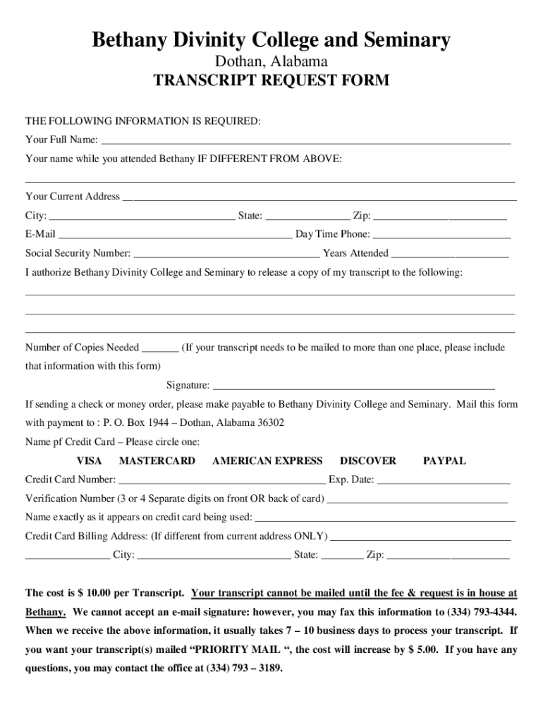 Fillable Online Dothan, Alabama TRANSCRIPT REQUEST FORM Fax Email Print