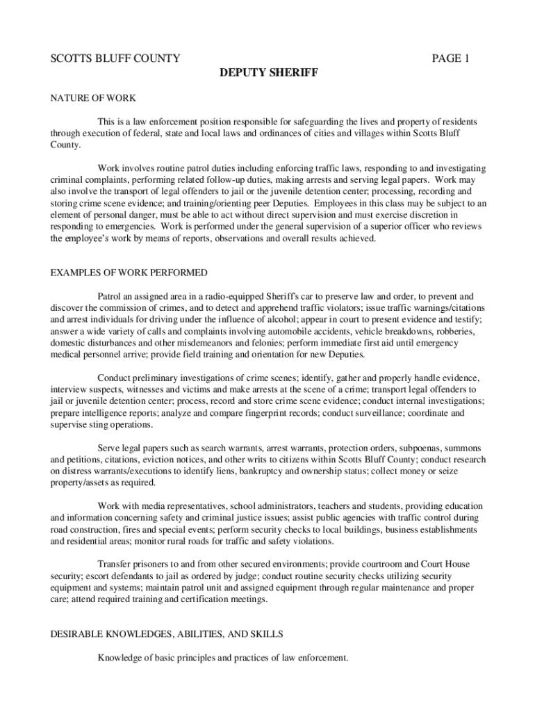 Fillable Online Duties of the Sheriff Office Scotts Bluff County