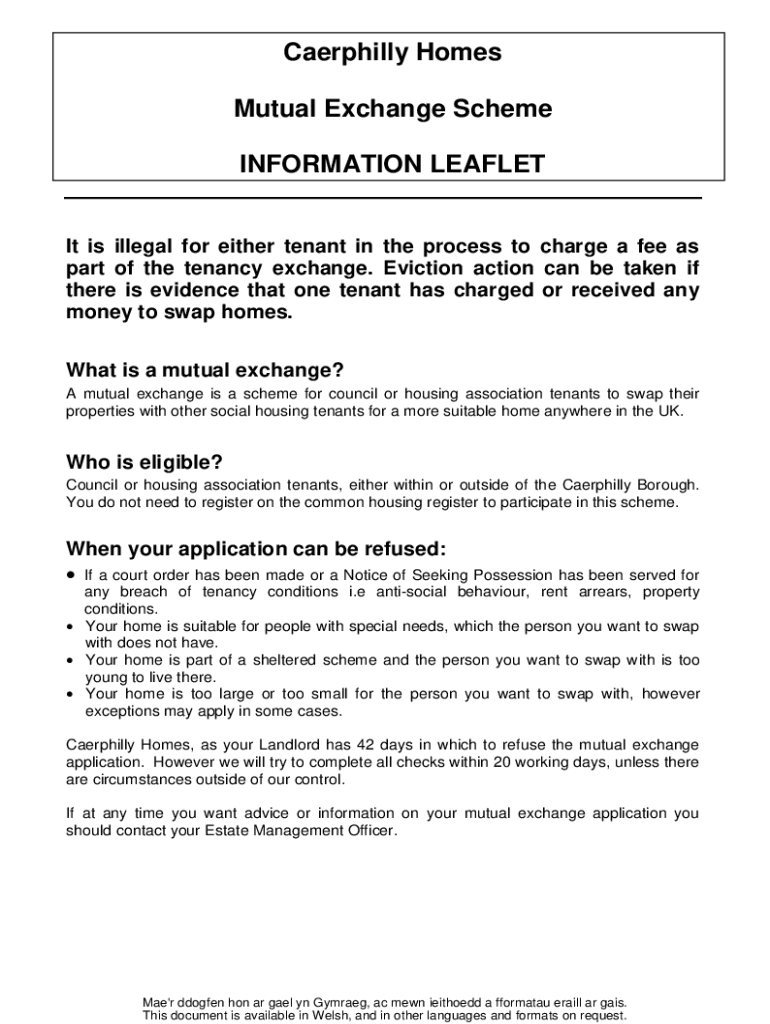 Fillable Online Caerphilly Homes Mutual Exchange Scheme INFORMATION