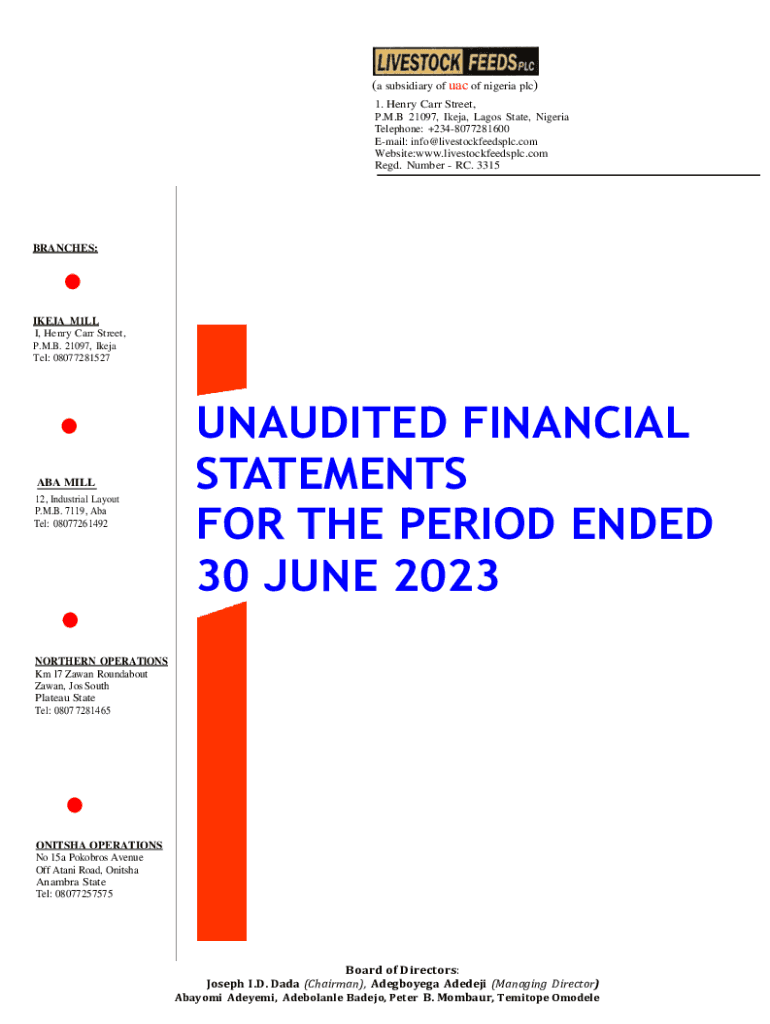Fillable Online LIVESTOCK FEEDS PLC (a subsidiary of uac of nigeria