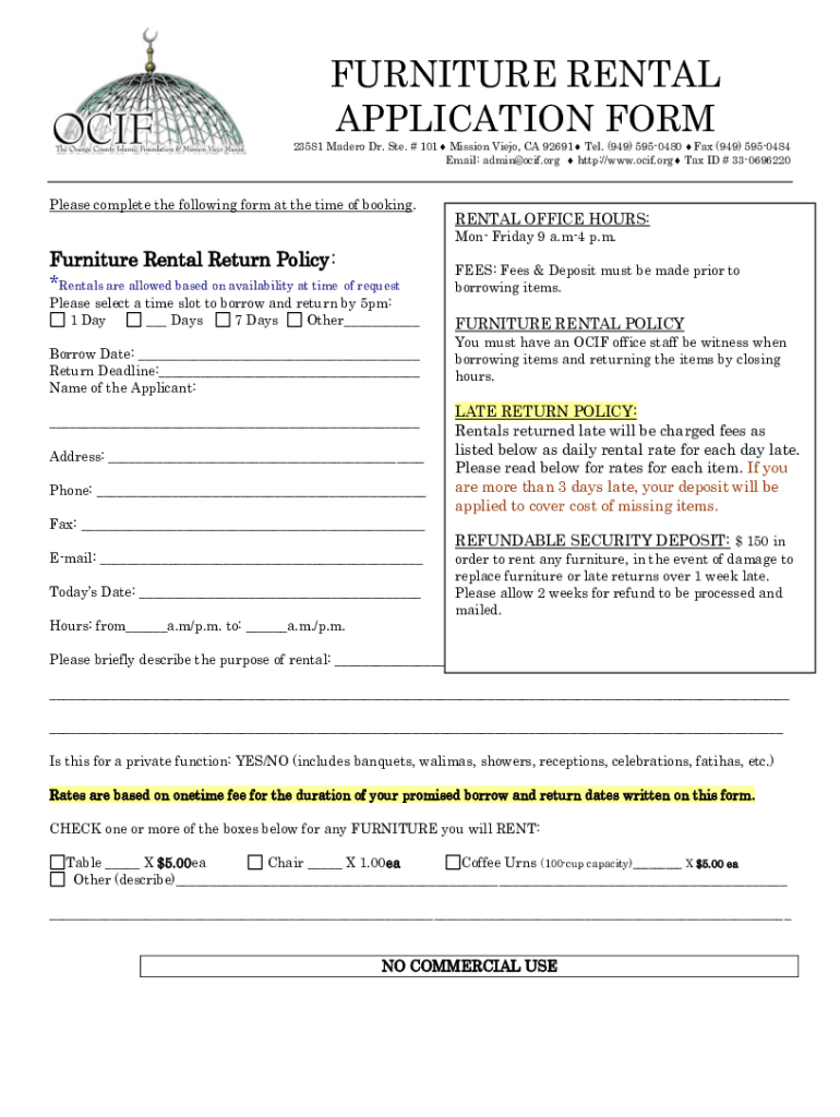Fillable Online furniture rental application form Fax Email Print