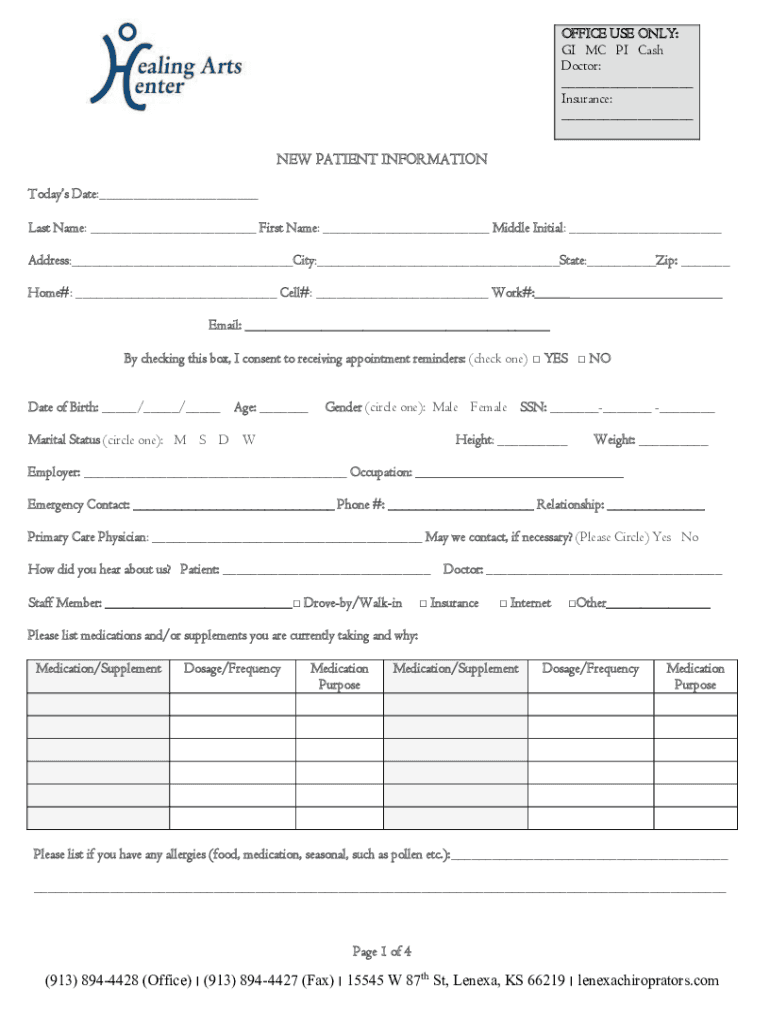 Fillable Online Healing Arts Center of Lenexa Lenexa Chiropractor Fax Email Print pdfFiller
