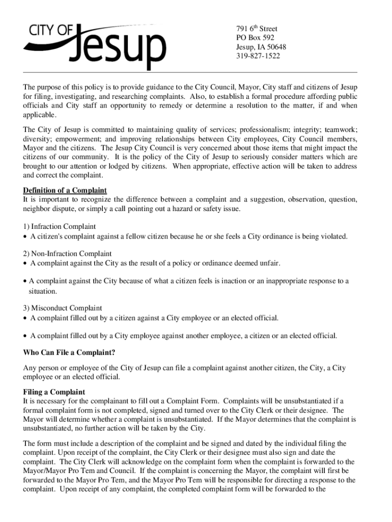 Fillable Online Jesup IA City hall, mayor, stats, schools