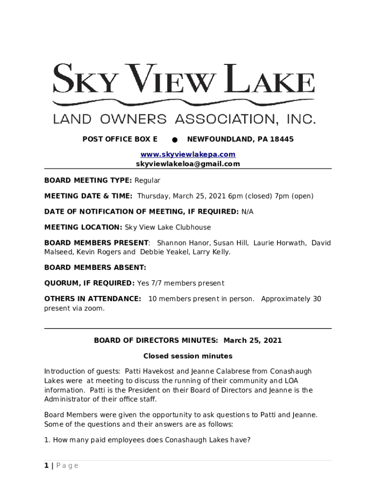 Sky View Lake, a Private Community, in Greentown, Pa 18426 Doc Template