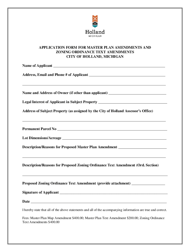 Fillable Online APPLICATION FORM FOR MASTER PLAN AMENDMENTS AND Fax