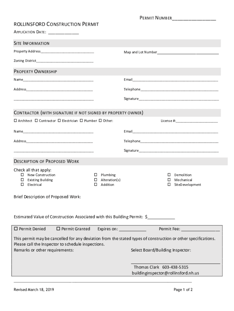 Fillable Online rollinsford nh TOWN OF STONINGTON Zoning Permit