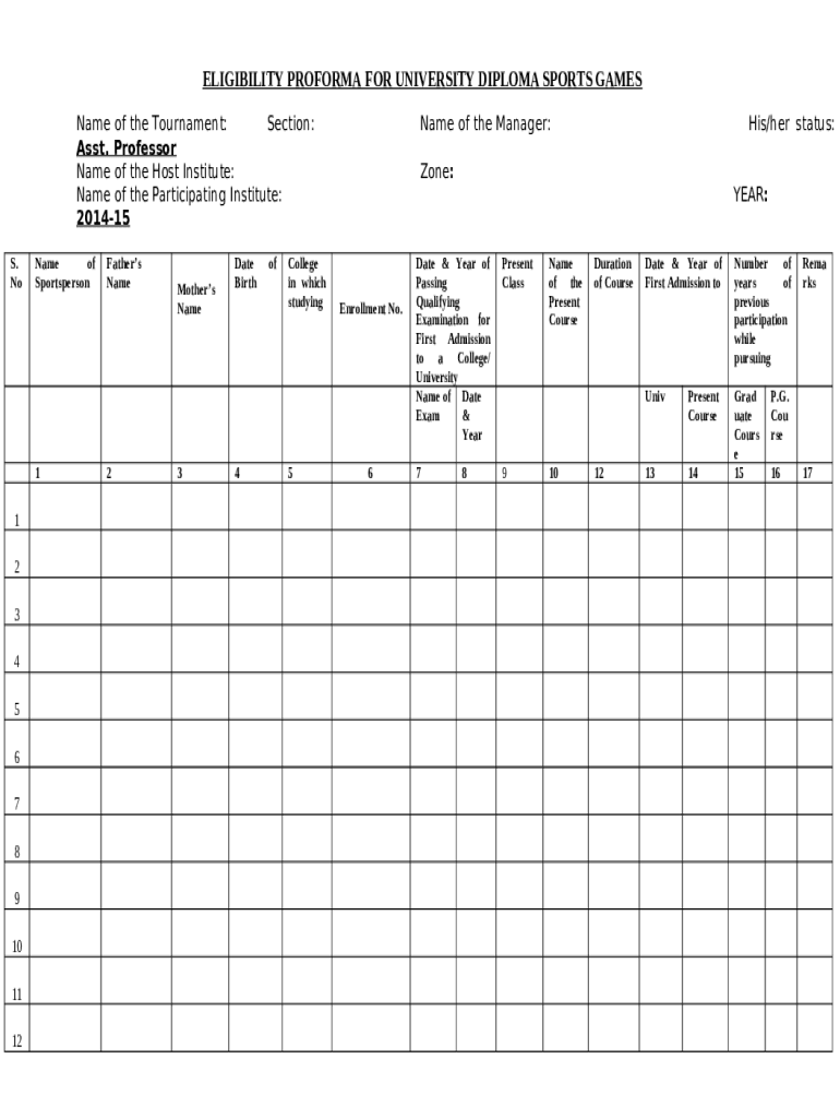 Sports Eligibility Pdf Fill Online, Printable, old gtu ac Doc