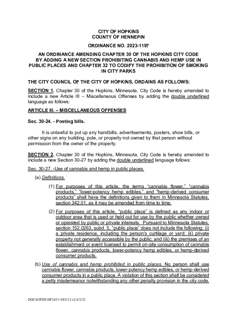 Fillable Online SAMPLE CANNABIS ORDINANCES for MINNESOTA Fax Email Print pdfFiller