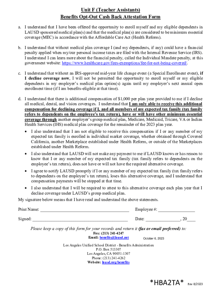 Fillable Online Fillable Online Benefits OptOut Cash Back Attestation