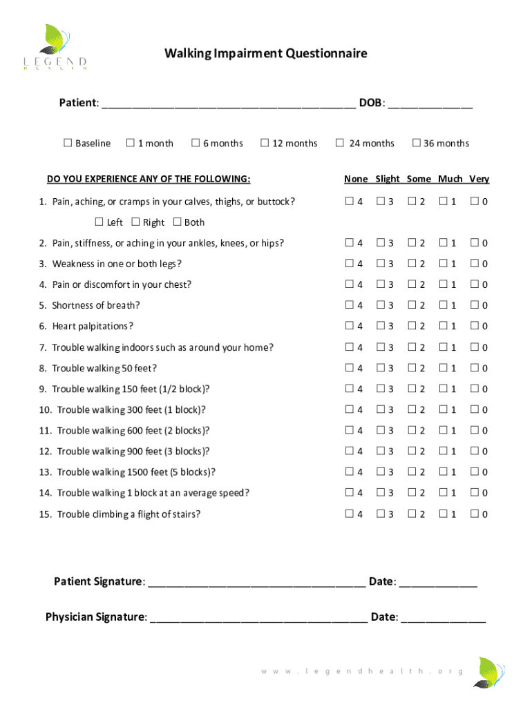 Fillable Online Walking Impairment Questionnaire Fax Email Print