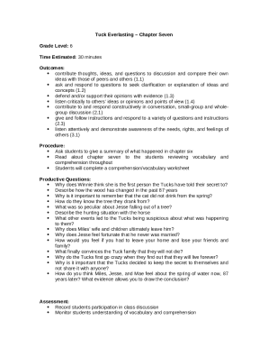 Tuck Everlasting Chapter 7 Summary - Quiz & Worksheet Doc Template