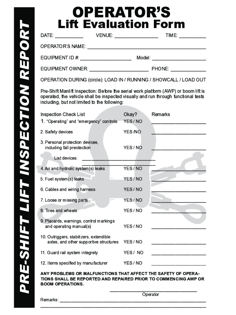 Fillable Online Aerial (Scissor) Lift PreUse Inspection Report Fax