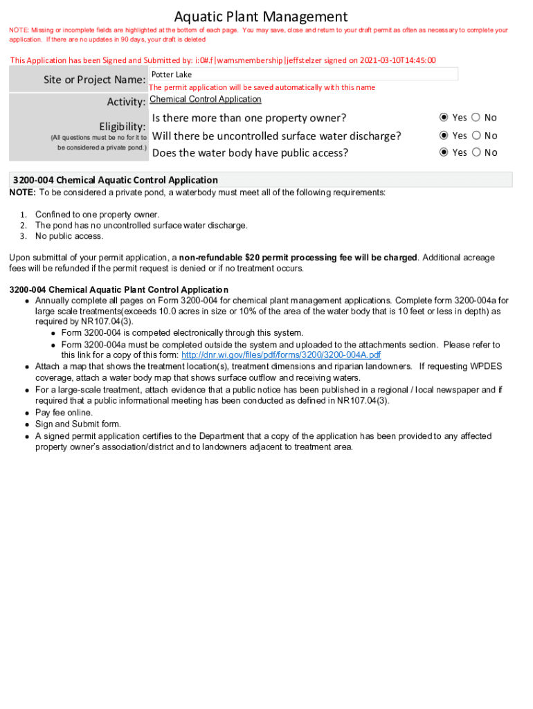 Fillable Online Potter's Lake Protection and Rehabilitation District