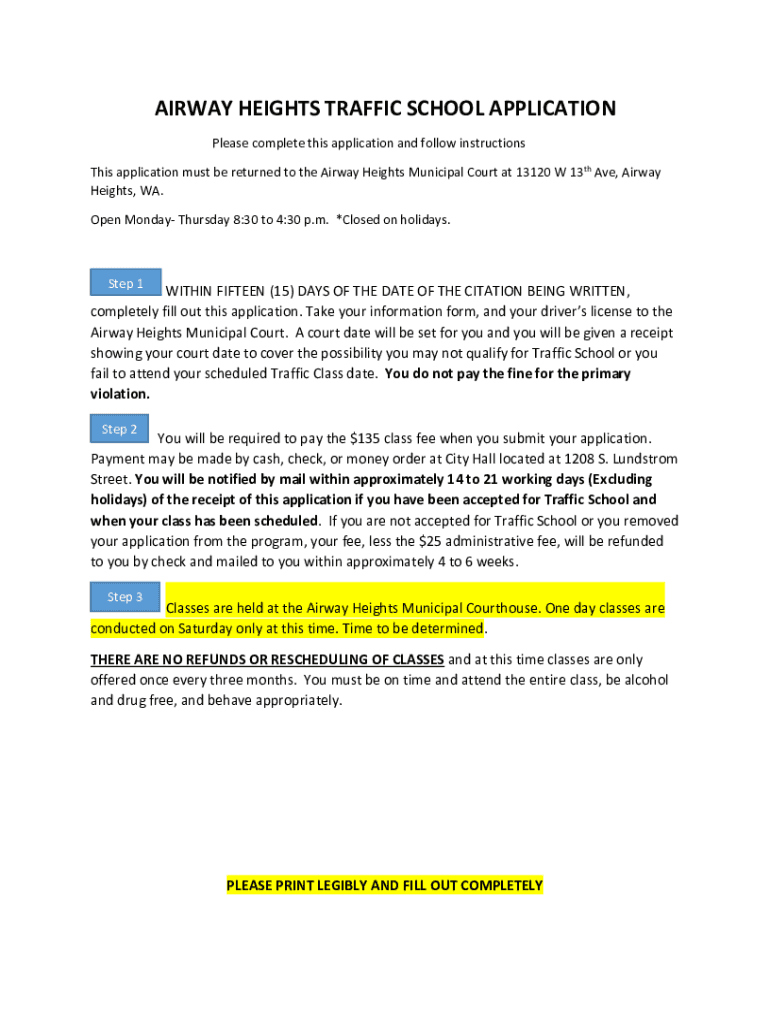 Fillable Online Airway Heights Police Department Traffic School Fax