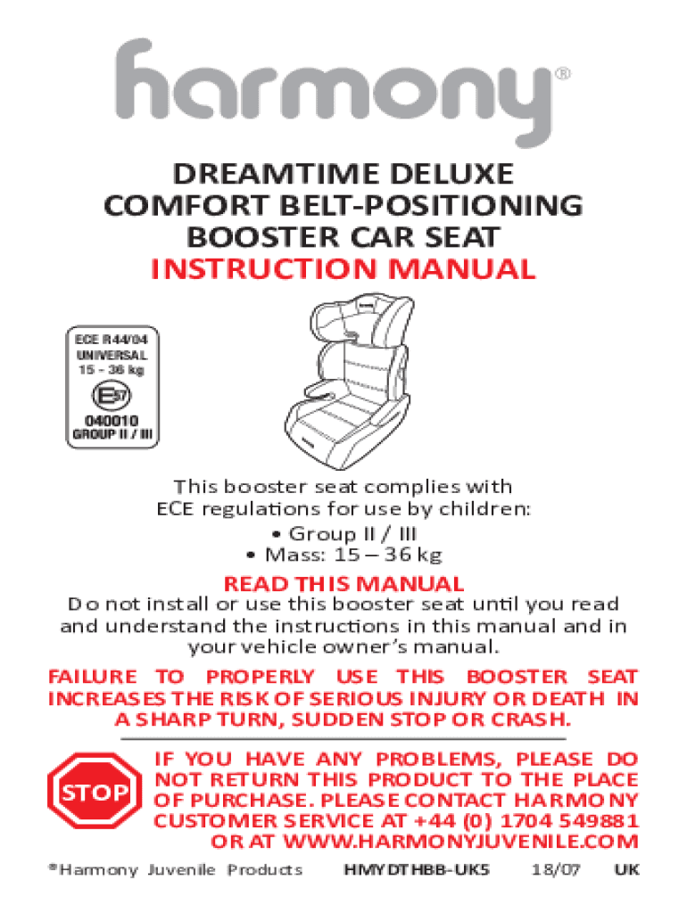 Fillable Online How to Assemble Harmony Dreamtime Elite Car Seat Group