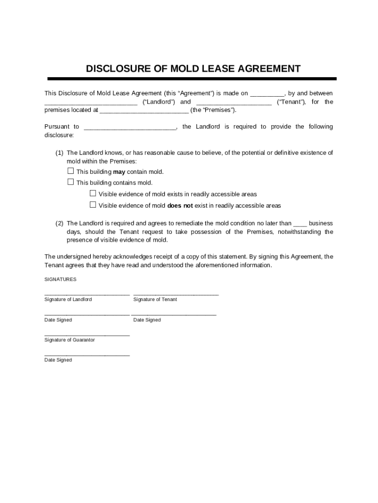 Online DISCLOSURE OF MOLD LEASE AGREEMENT Doc Template pdfFiller