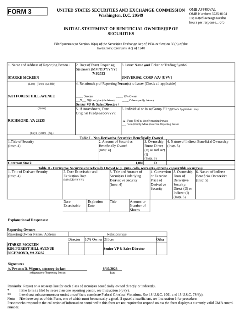 UNIVERSAL CORP /VA/ UVV Doc Template pdfFiller
