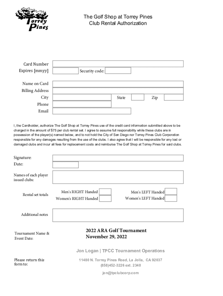 Fillable Online TorreyPinesReservationCreditCardAuthorizationForm