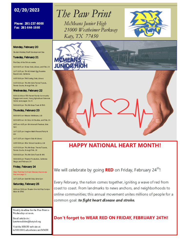 Fillable Online Garland McMeans Junior High School of Katy ISD Fax