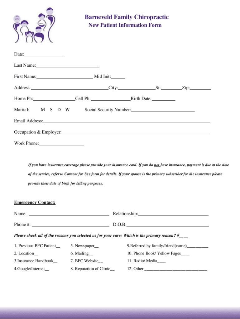 Fillable Online Barneveld Family Chiropractic Fax Email Print pdfFiller