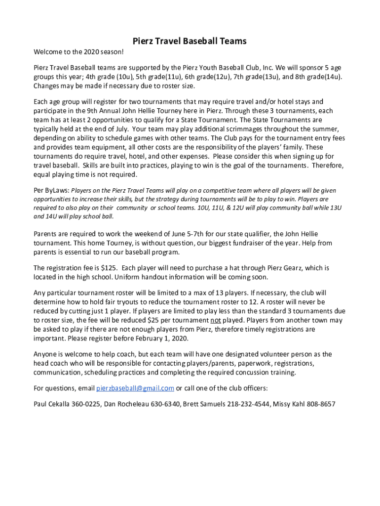Fillable Online Pierz Youth Baseball ClubCongratulations Pat Tomala on
