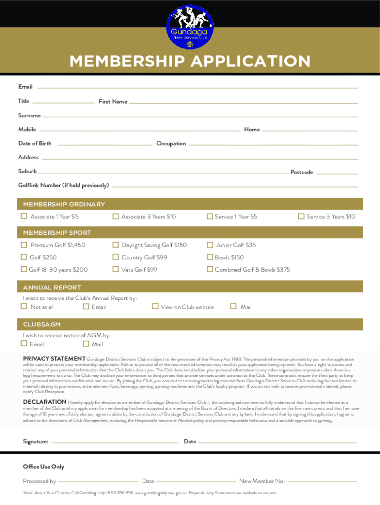 Fillable Online Golflink Number (if held previously) Fax Email Print pdfFiller