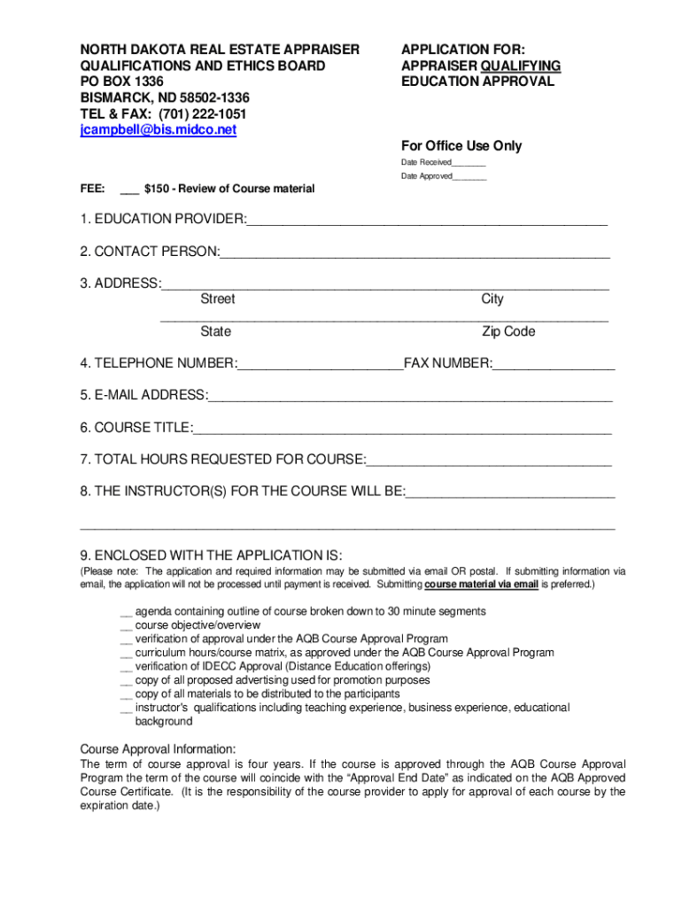 Fillable Online ND Real Estate Appraiser Qualification and Ethics Board