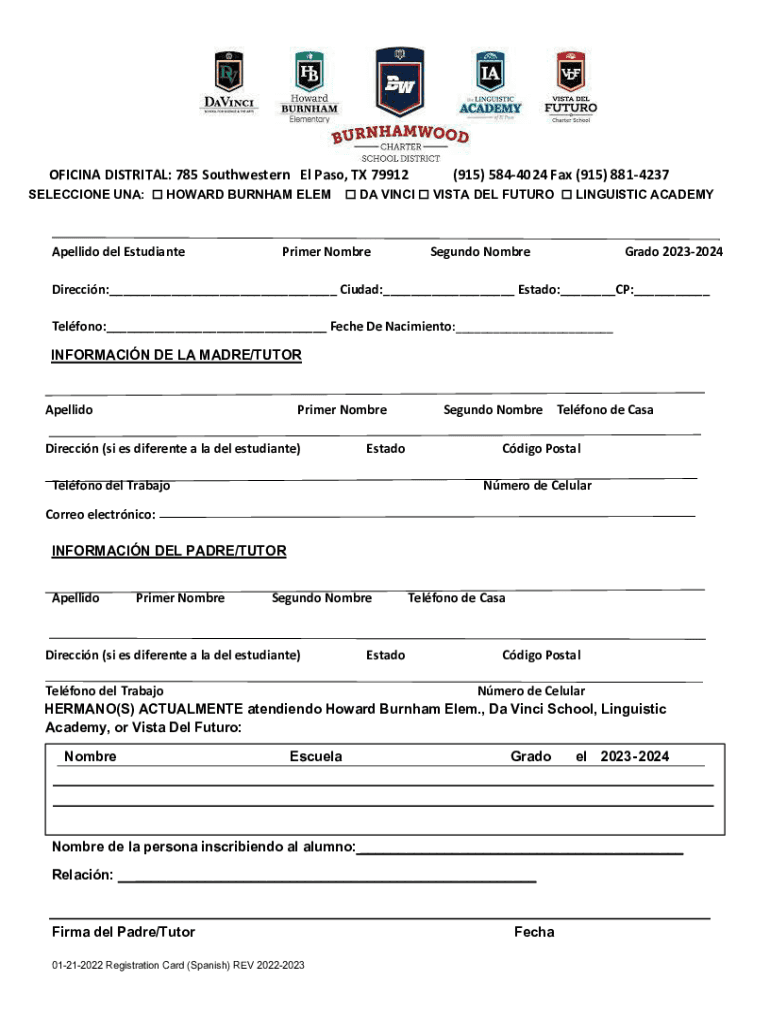 Completable En línea Burnham Wood Charter Schools - El Paso Fax Email