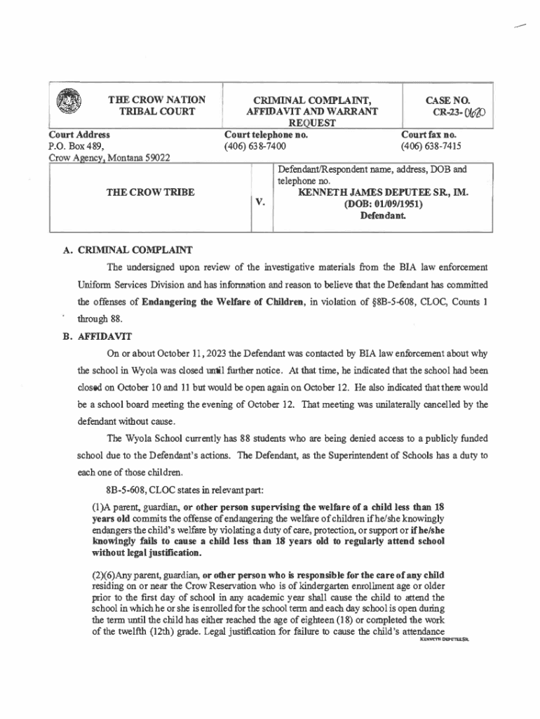 Fillable Online Contact Official Site of the Crow Tribe Executive