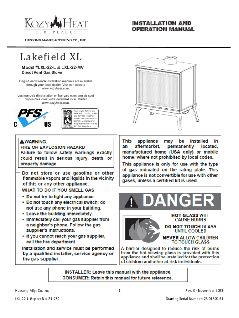 Fillable Online kozy heat Manuals Stove LAKEFIELD2 2L Fax Email Print