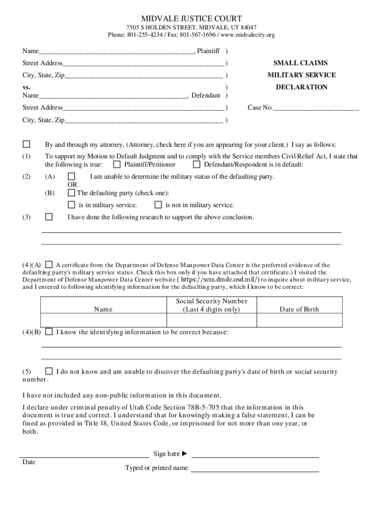 Fillable Online MIDVALE JUSTICE COURT 7505 S HOLDEN STREET, Fax