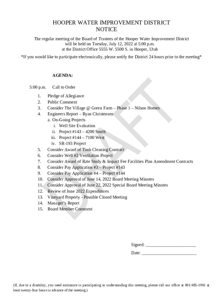 will be held on Tuesday, July 12, 2022 at 500 p Doc Template pdfFiller