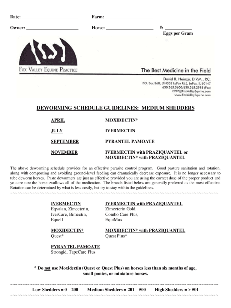 Fillable Online Equine Deworming Schedule Fax Email Print