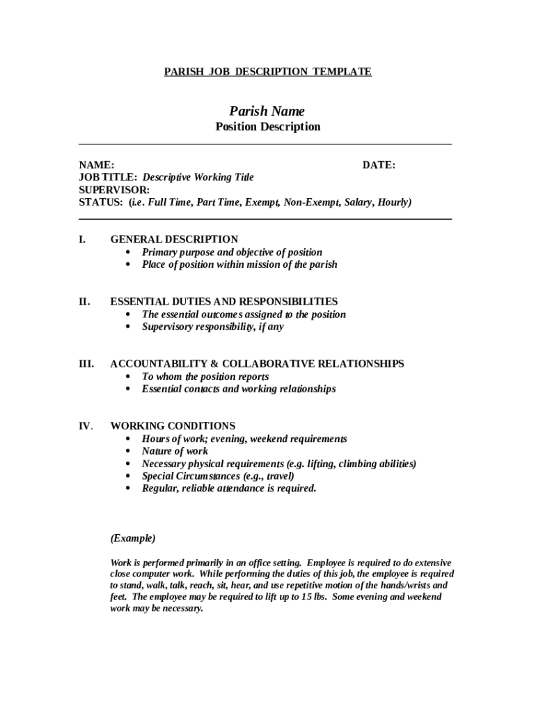 Parish and School Employee Handbook Template and Doc Template