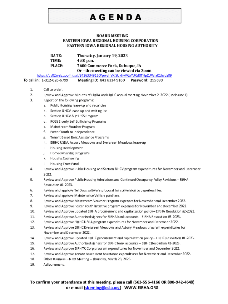 Fillable Online Eastern IA Regional Housing Authority Board (PDF) Fax