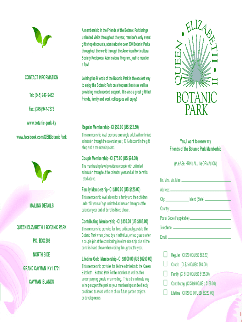 Fillable Online Friends of the the Botanic Garden Membership Benefits