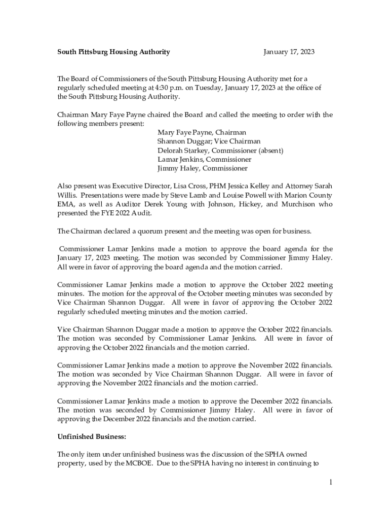 Fillable Online The Board of Commissioners of the South Pittsburg