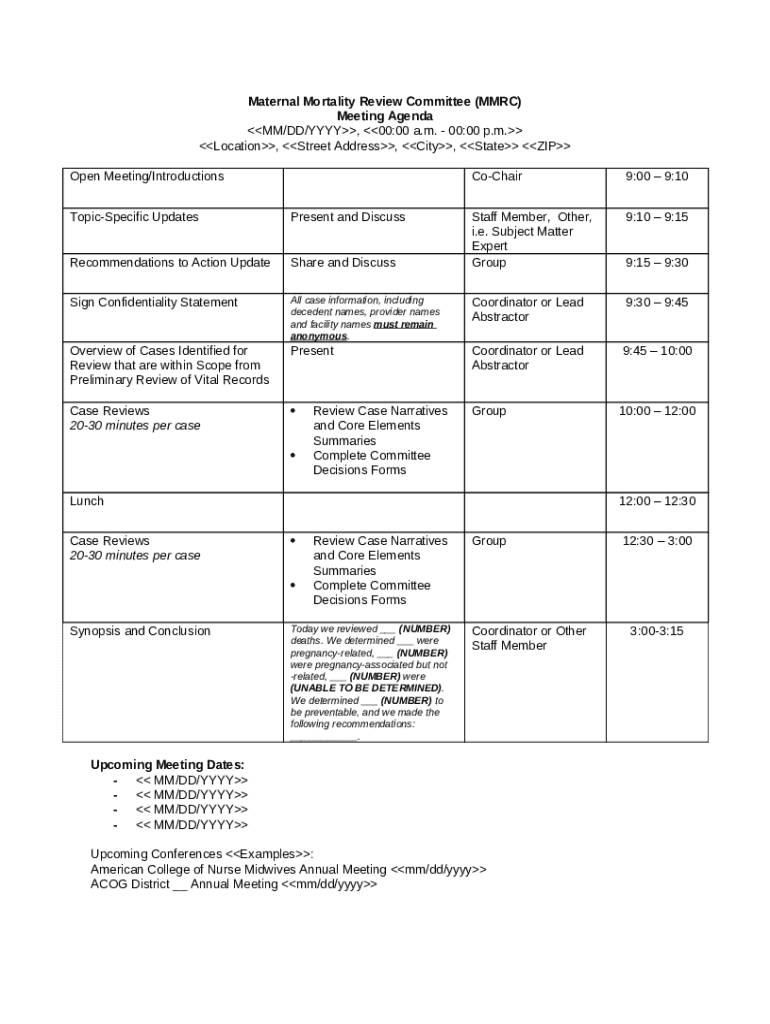Maternal Mortality Review Committee opendc.gov Doc Template pdfFiller