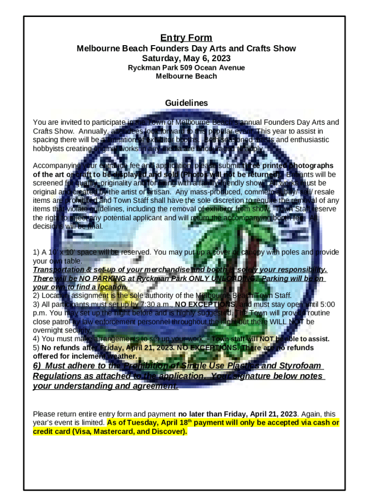 Melbourne, FL Art and Craft Expo in Wickham Park Doc Template pdfFiller
