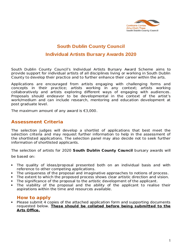 South Dublin County Council's Individual Artists Bursary Award Scheme