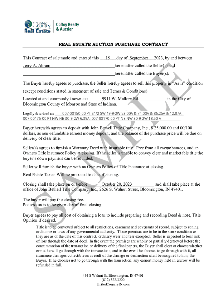 Fillable Online SAMPLE REAL ESTATE AUCTION SALES CONTRACT Abram.docx